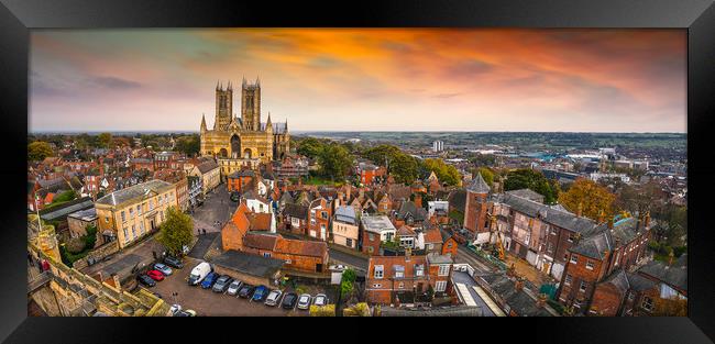 Lincoln Cathedral as the sun is setting Framed Print by Andrew Scott