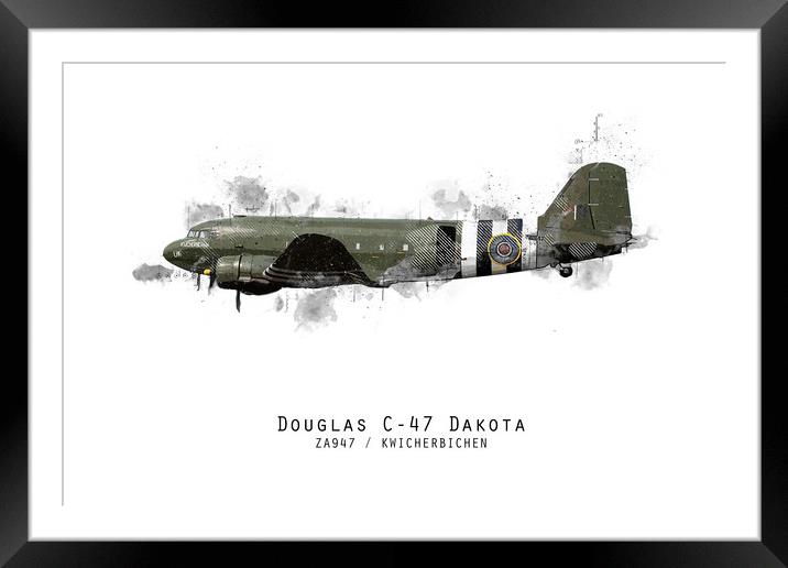 C-47 Dakota Sketch - Kwicherbichen Framed Mounted Print by J Biggadike