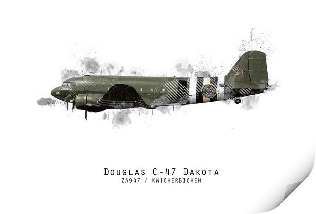 C-47 Dakota Sketch - Kwicherbichen Print by J Biggadike