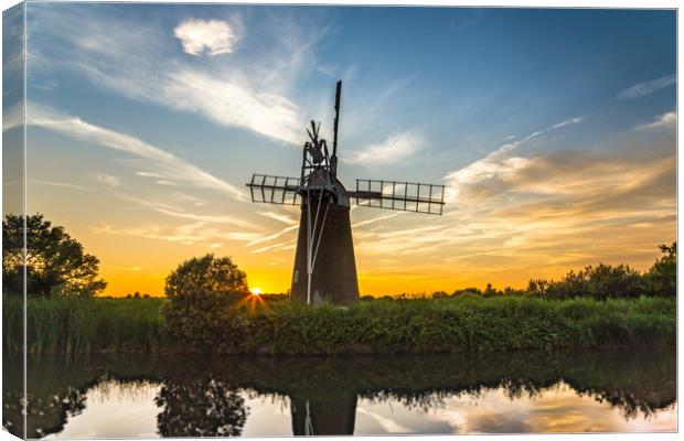 Norfolk Broads Windmill Sunset Canvas Print by Steve Lansdell