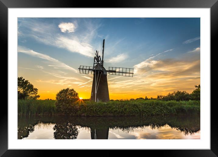 Norfolk Broads Windmill Sunset Framed Mounted Print by Steve Lansdell