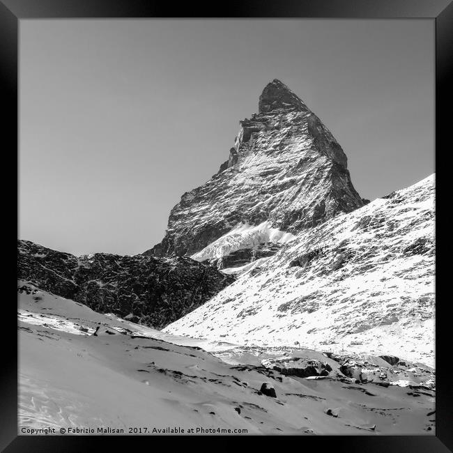 Matterhorn Zermatt mountain peak in black and whit Framed Print by Fabrizio Malisan