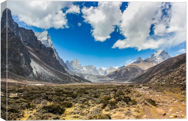 Valley in mountains of Sagarmatha National Park in Canvas Print by Sergey Fedoskin