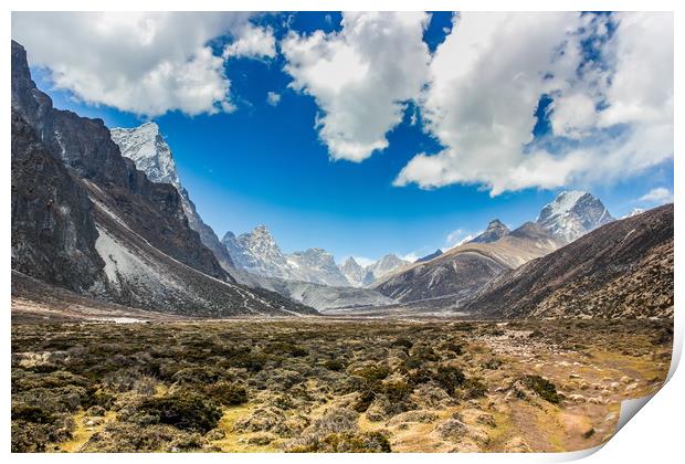 Valley in mountains of Sagarmatha National Park in Print by Sergey Fedoskin