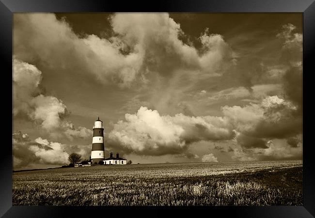 Happisburgh Lighthouse Sepia Framed Print by Paul Macro