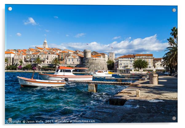 Boats bob on the choppy waters by Korcula old town Acrylic by Jason Wells