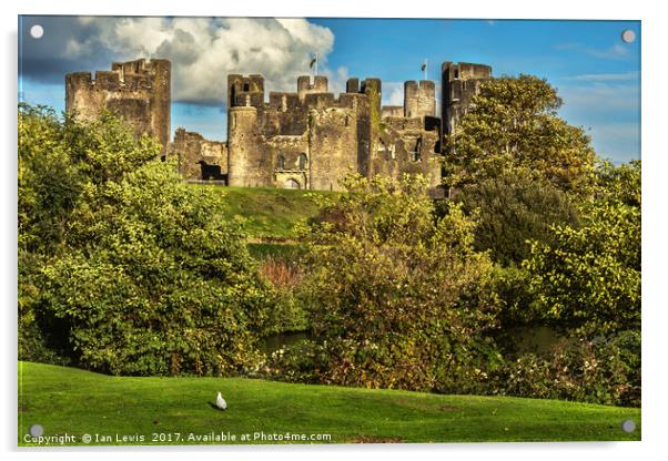 The Battlements of Caerphilly Acrylic by Ian Lewis