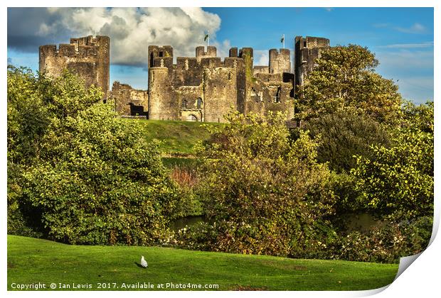 The Battlements of Caerphilly Print by Ian Lewis