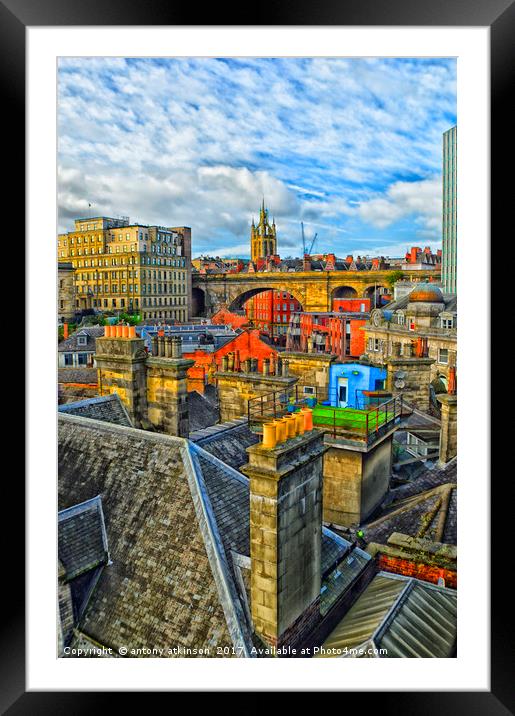 Across the Roof Top's of Newcastle Framed Mounted Print by Antony Atkinson