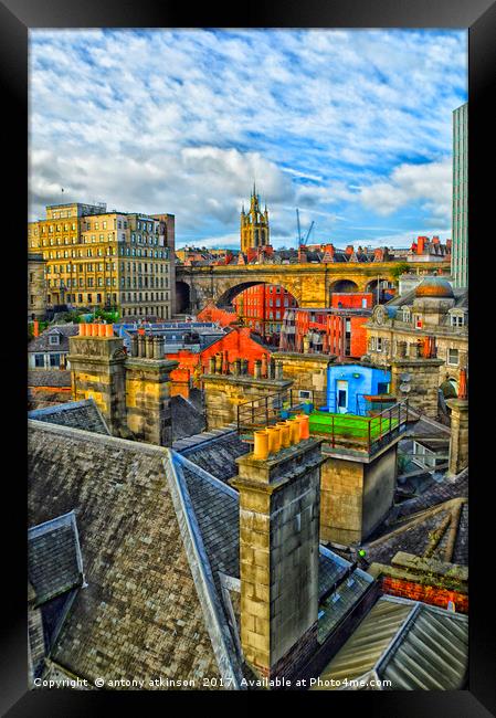 Across the Roof Top's of Newcastle Framed Print by Antony Atkinson