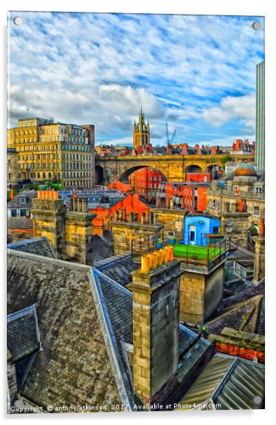 Across the Roof Top's of Newcastle Acrylic by Antony Atkinson