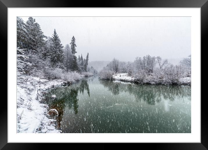 A cooling river with the first snow  Framed Mounted Print by Dobrydnev Sergei