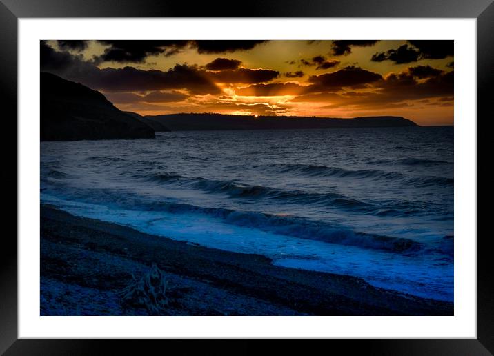 Sun set over New Quay West Wales Framed Mounted Print by Andrew chittock