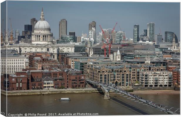 St Paul's Cathedral and the Wobbly Bridge in Londo Canvas Print by Philip Pound