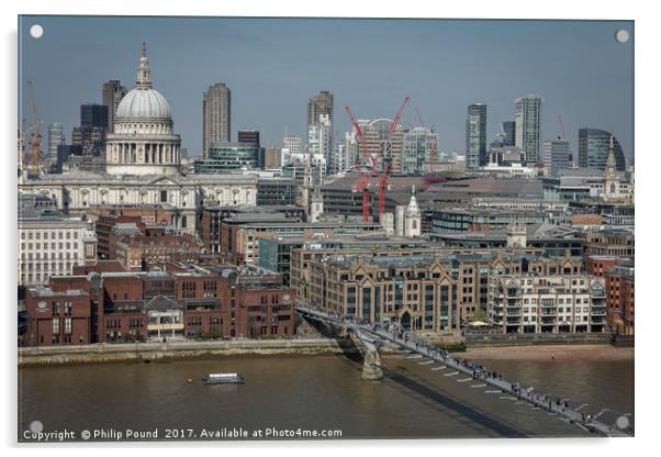 St Paul's Cathedral and the Wobbly Bridge in Londo Acrylic by Philip Pound