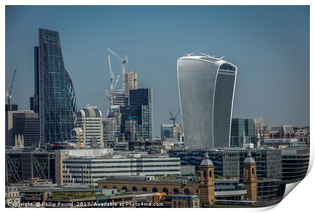 Cheese Grater and Walkie Talkie Buildings in Londo Print by Philip Pound
