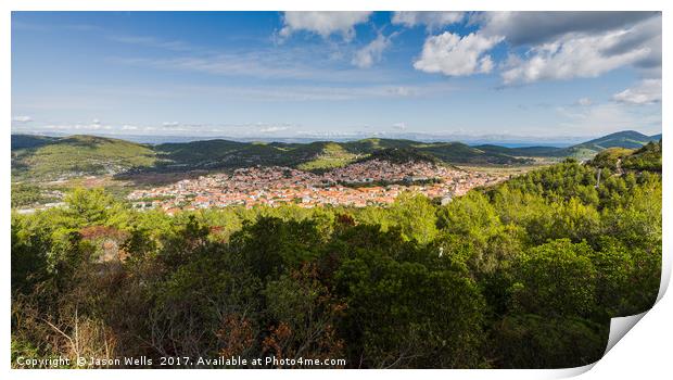 Panorama of Blato surrounded by hills and forests Print by Jason Wells