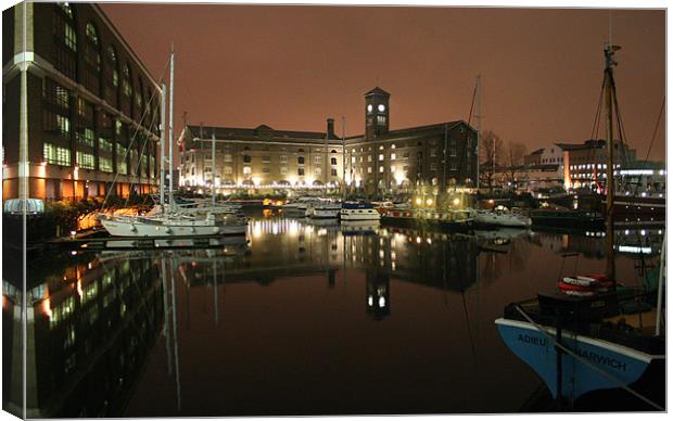 St Katherine Dock at Night Canvas Print by peter tachauer