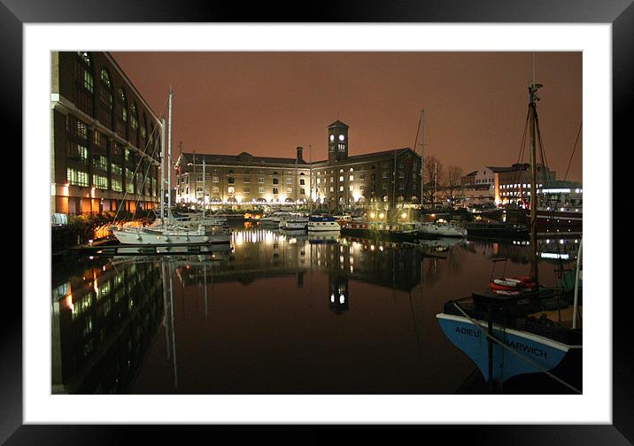 St Katherine Dock at Night Framed Mounted Print by peter tachauer