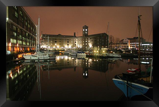 St Katherine Dock at Night Framed Print by peter tachauer