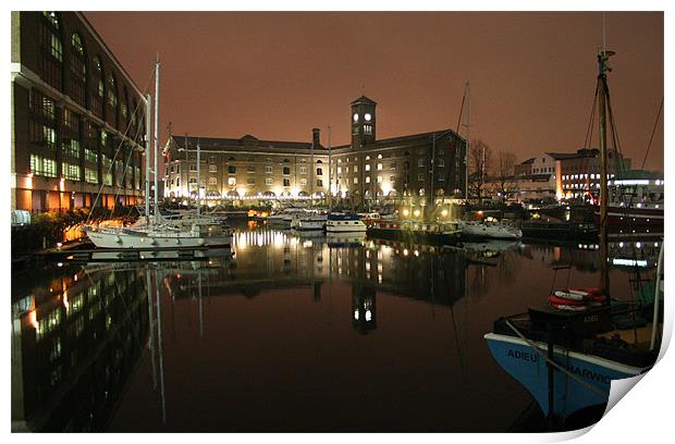 St Katherine Dock at Night Print by peter tachauer