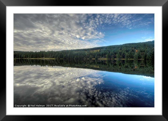 Mirror Reflections, Cantref Reservoir Framed Mounted Print by Neil Holman