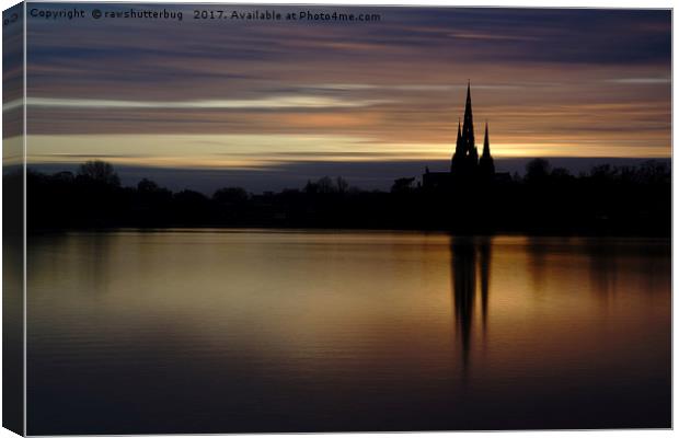 Lichfield Cathedral Sunset Reflection Canvas Print by rawshutterbug 