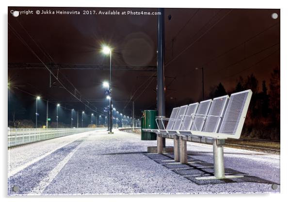 Empty Seats at the Railway Station Acrylic by Jukka Heinovirta