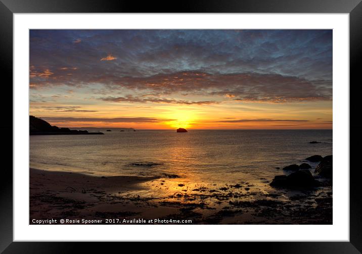 Sunrise over Black Rock at Millendreath Beach Looe Framed Mounted Print by Rosie Spooner