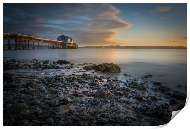 The new lifeboat house on Mumbles pier at sunrise. Print by Bryn Morgan