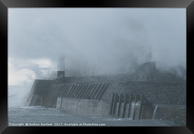 Porthcawl, South Wales, UK, during Storm Brian. Framed Print by Andrew Bartlett