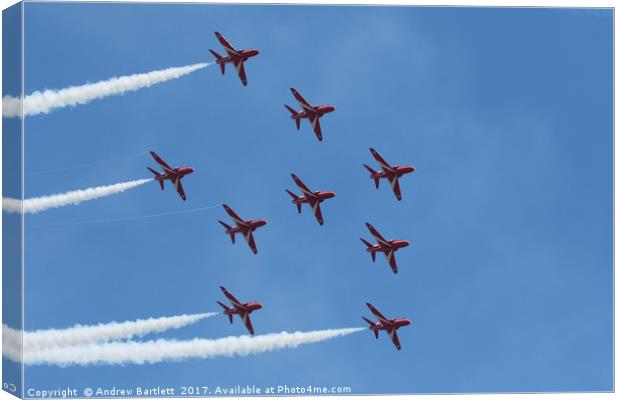 RAF Red Arrows performing at Swansea Air Show 2016 Canvas Print by Andrew Bartlett