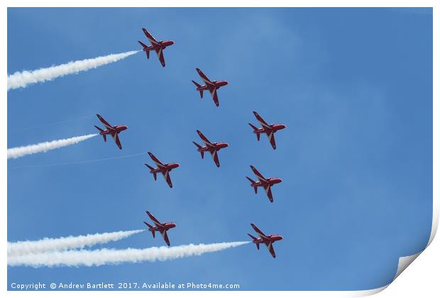 RAF Red Arrows performing at Swansea Air Show 2016 Print by Andrew Bartlett