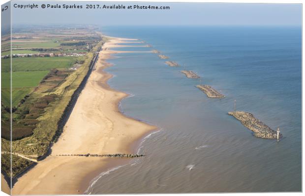 Sea Palling from the Air Canvas Print by Paula Sparkes