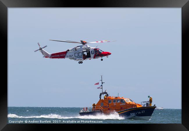 Coastguard air/sea rescue demo at Swansea, UK. Framed Print by Andrew Bartlett