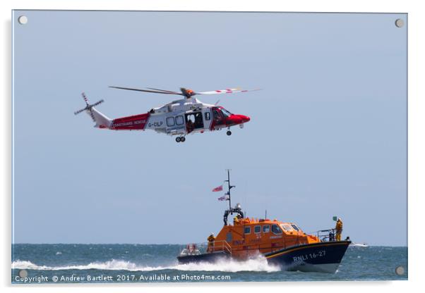 Coastguard air/sea rescue demo at Swansea, UK. Acrylic by Andrew Bartlett