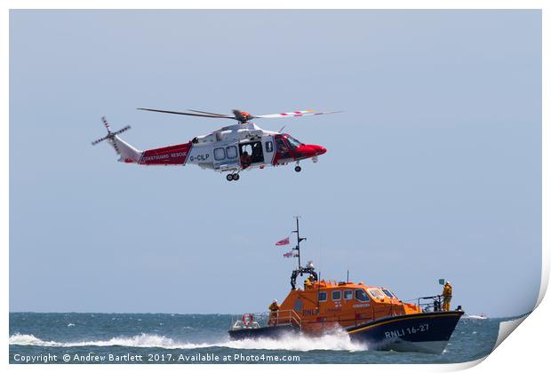 Coastguard air/sea rescue demo at Swansea, UK. Print by Andrew Bartlett