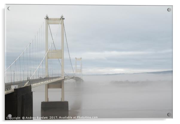 Severe fog at the Severn Bridge, UK. Acrylic by Andrew Bartlett