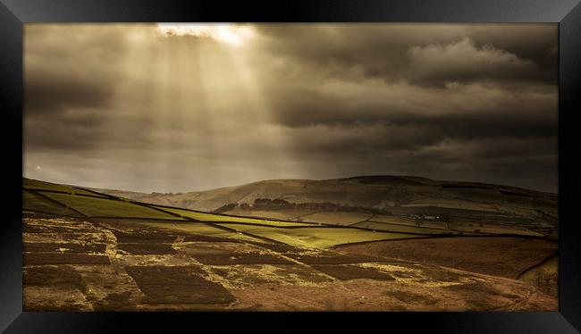 Crepuscular rays over the Yorkshire Dales Framed Print by Peter Scott