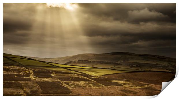 Crepuscular rays over the Yorkshire Dales Print by Peter Scott