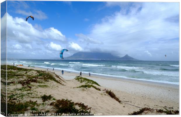 Cape Town Kite Surfers Canvas Print by George Haddad