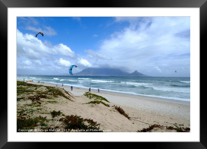 Cape Town Kite Surfers Framed Mounted Print by George Haddad