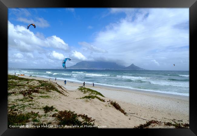 Cape Town Kite Surfers Framed Print by George Haddad