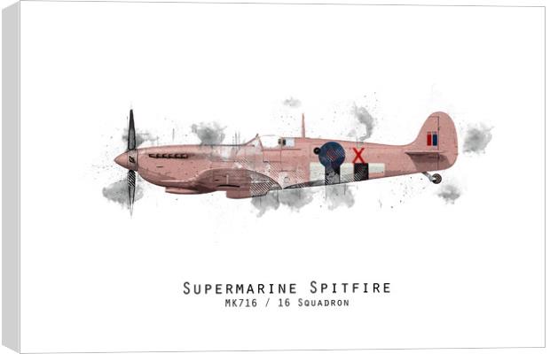 Spitfire Sketch - MK716 Canvas Print by J Biggadike