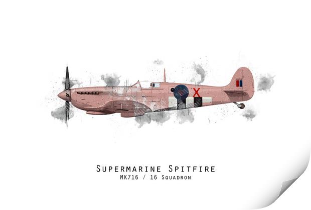 Spitfire Sketch - MK716 Print by J Biggadike