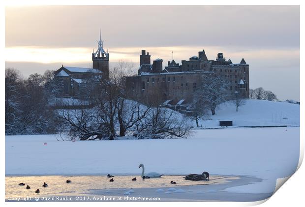 Snowy Linlithgow Palace in winter Print by Photogold Prints