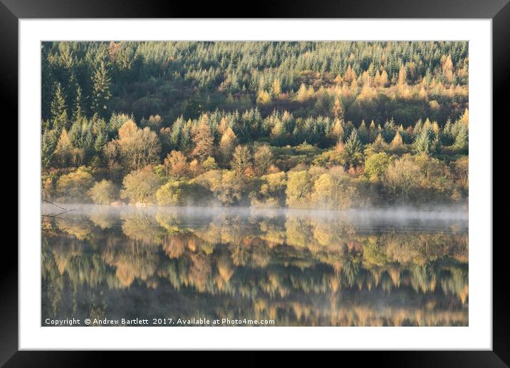 Llwyn-onn reservoir, South Wales, UK, during morni Framed Mounted Print by Andrew Bartlett