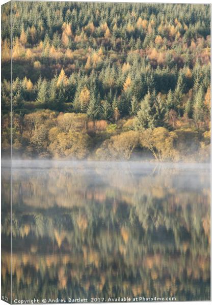 Llwyn-Onn reservoir, South Wales, UK, during morni Canvas Print by Andrew Bartlett