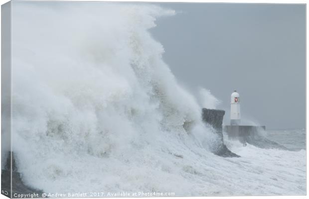 Porthcawl, South Wales, UK, during Storm Brian. Canvas Print by Andrew Bartlett