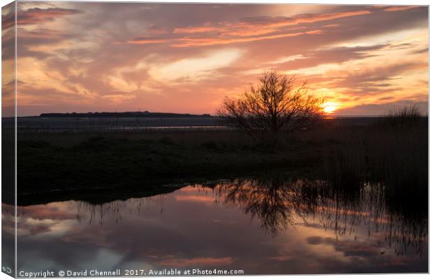 Hilbre Island Sunset Silhouette Reflection  Canvas Print by David Chennell